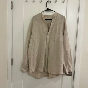 Giordano‎ Linen Blend Mens Tunic Shirt Button Down Euro Style Luxury
